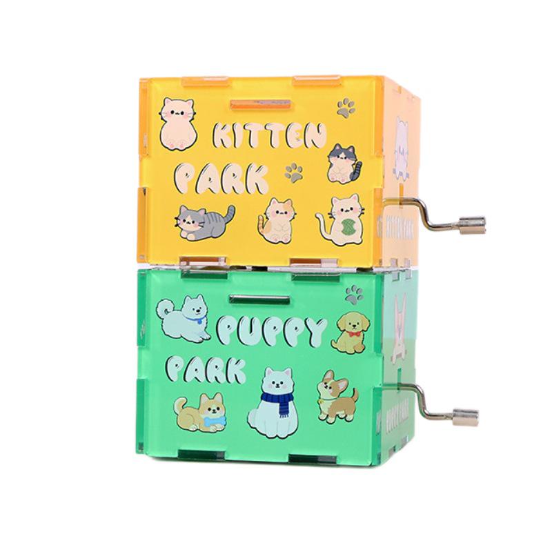 Acrylic Handmade Cartoon Pet Music Box - Hand-Cranked Eight-Tone Ornament