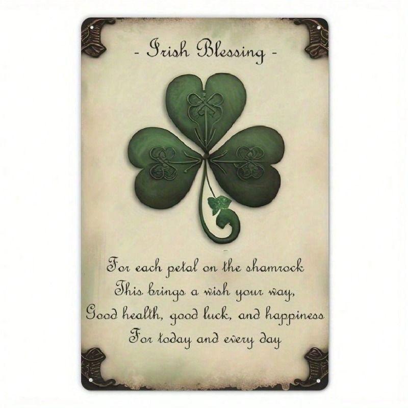 Irish Blessing Clover Leopard Metal Wall Art Bar Decor Tin Sign