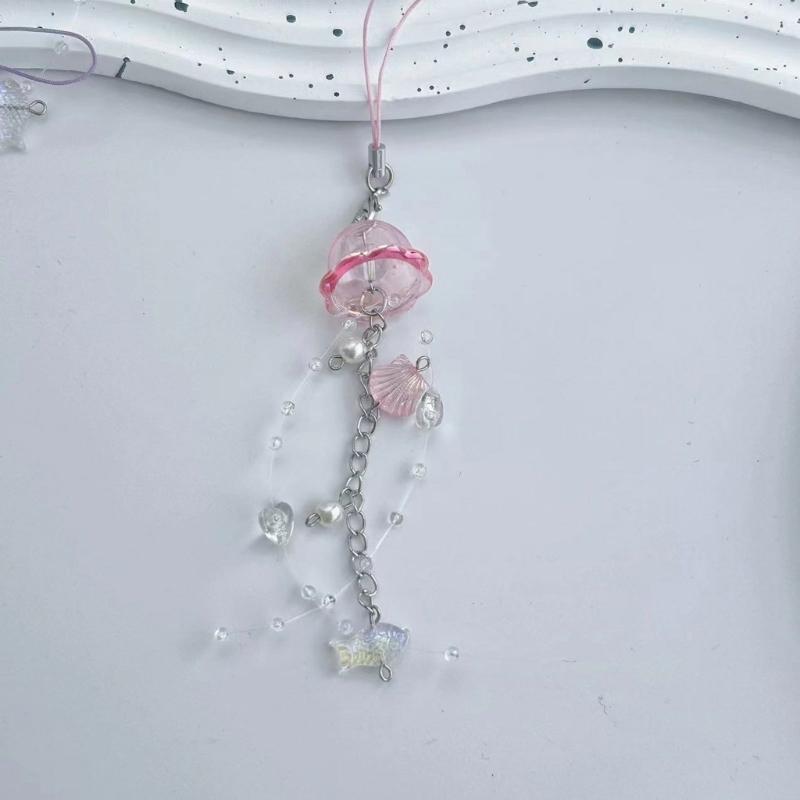 Elegant Jellyfish Inspired Phone Charm Portable Keychain with Crystal Star and Pearls Accents for Phone Accessorizing