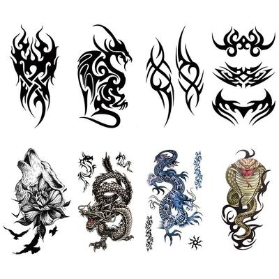 Tattoo Sticker Totem Black Dragon Downhill Tiger Snake Animal Pattern Waterproof Tattoo Sticker Amazon Simulation Tattoo