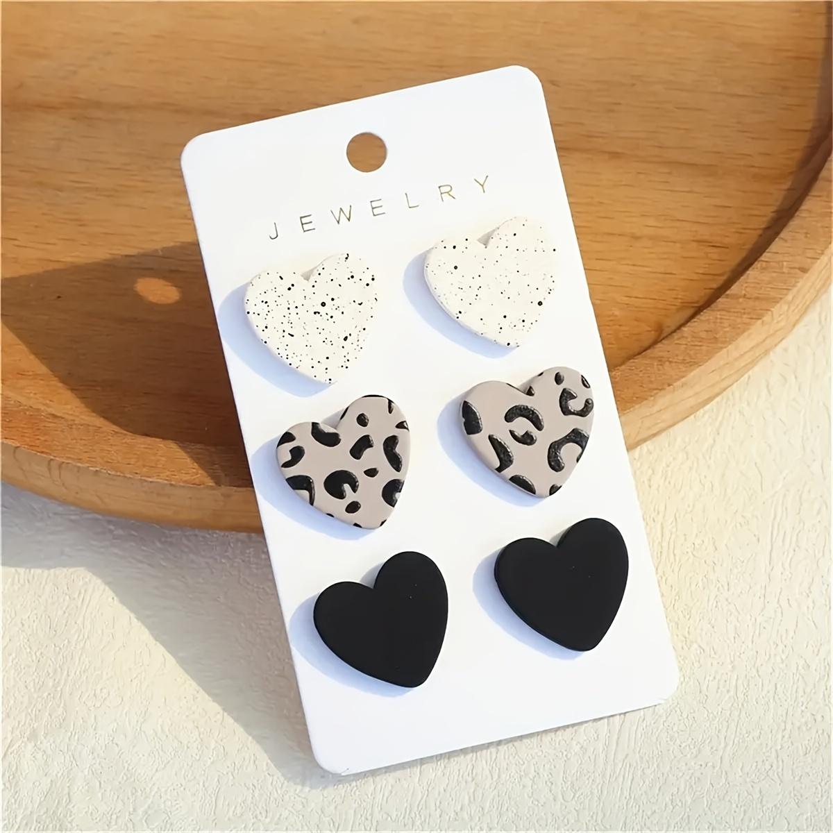 

6 шт./компл. серьги-гвоздики в форме сердца, стильные акриловые украшения для ушей, простые серьги с леопардовым принтом для женщин, подарки на день Святого Валентина