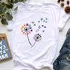 New Summer  Dandelion Butterfly Print Women Tshirt Casual White and Black T-shirt Funny T Shirt Gift for Lady Young Girl Tops