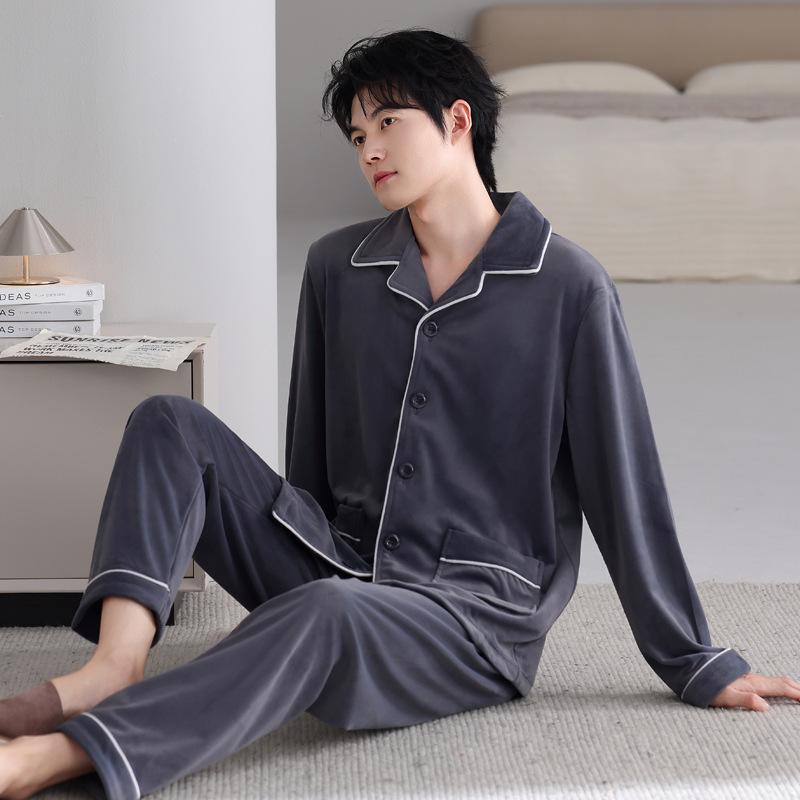 Pajamas Men'S Winter Coral Fleece Thickened Fleece Autumn And Winter Island Fleece Large Size Spring And Autumn Thin Fleece Homewear Set