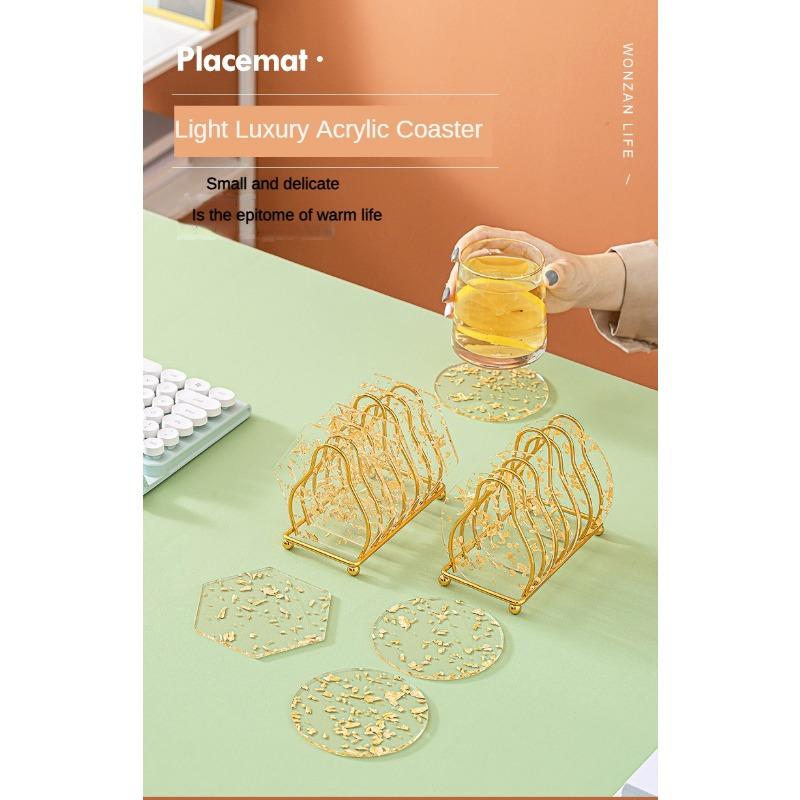 Acrylic Coaster Tea Cup Gold Foil Ins Same Creative Resin Table Mat Waterproof Heat-Resistant Mat Style Nordic Style