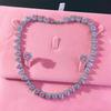 Trendy Jewelry Brass Silver Plated Jewelry Set Pink Iced CZ Ring Earrings Necklace Cuban Tennis Heart Shaped Woman Jewelry Set