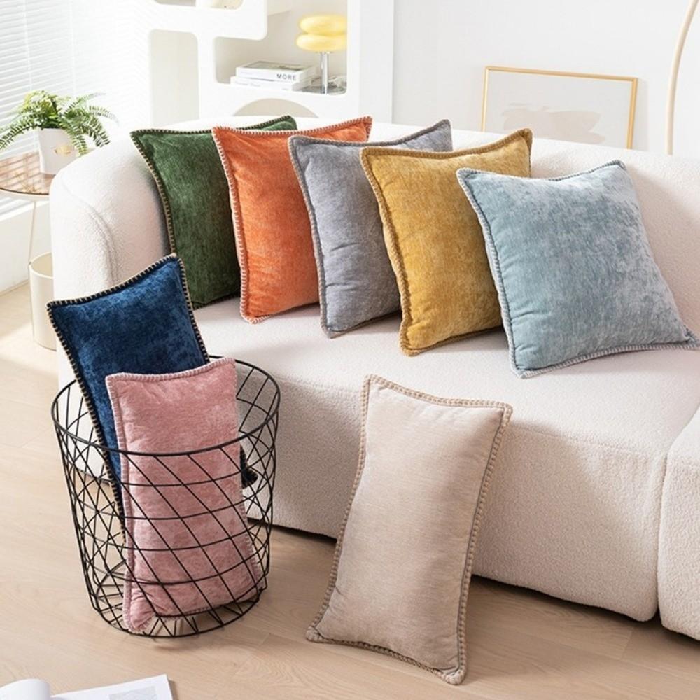 Simple Chenille Cushion Cover Solid Color Soft Throw Pillow Cover Velvet Multiple Size Decorative Pillowcase Seasonal Decor