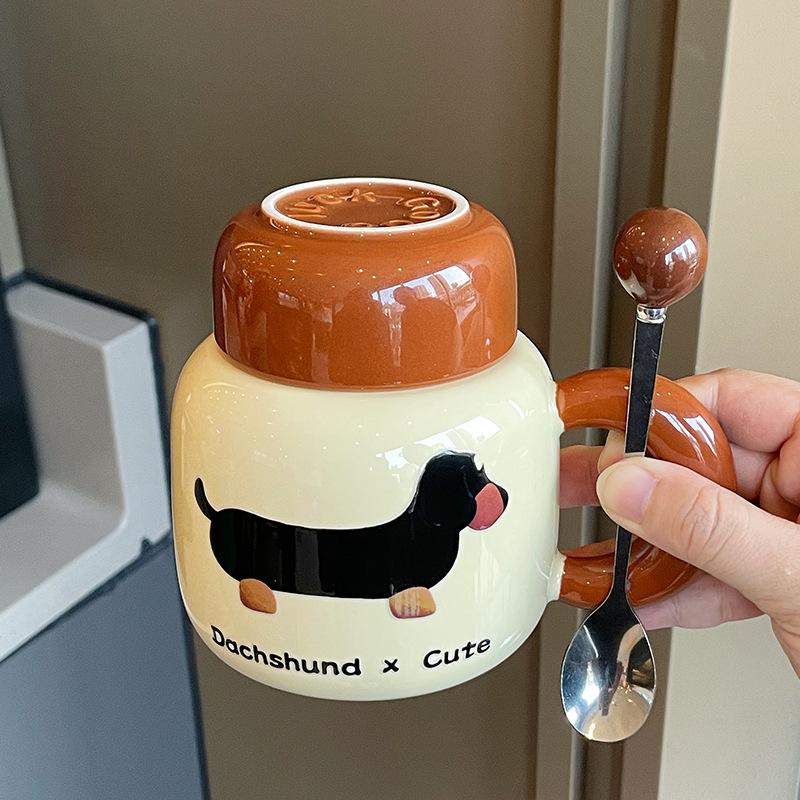 

Souvenir Girls Cute Ceramic Mug with Lid Puppy Water Cup Creative Practical Cup Men s Coffee Cup Gift 401-500ml