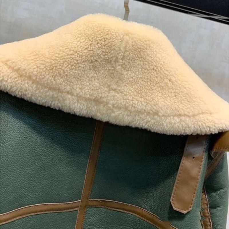 Large size women's winter clothing large lapel locomotive clothing women's thickened short imitation fur integrated imitation sheep shearing jacket