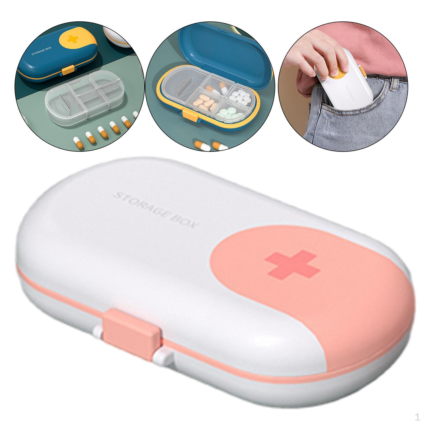 

Size Storage Box with Pill Cutter Detachable Dispenser Container Splitter for Travel Home Use Elders Yellow Pink