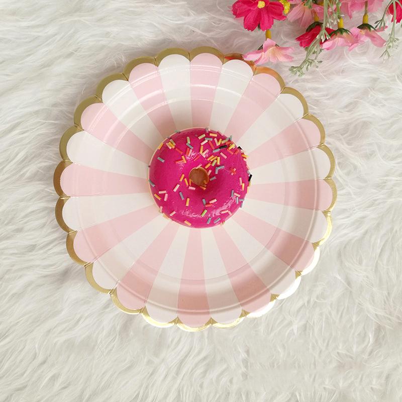 Rosa Folie Gold Einweg-Papierteller Geburtstagsbecher Strohhalm für Kindergeburtstag Babyparty Taufe Party Hochzeitsdeko Geschirr