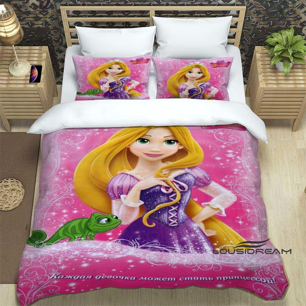 2026 Nové 3D tištěné Roztomilé kreslené postavičky ze Zvonilky (Rapunzel) povlak na peřinu a povlak na polštář, sada povlečení, vhodná do chlapeckého i dívčího pokoje