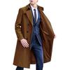 Men Windbreaker Lapel Long Sleeve Double Breasted Mid-Length Coat Solid Color Casual Business Outerwear