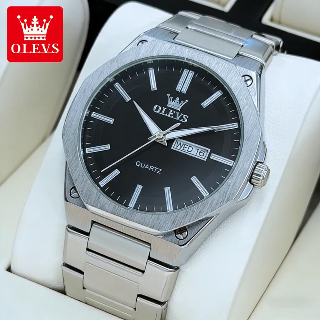 OLEVS Men's Watches Classic Luxury Fine Steel Original Quartz Wristwatch for Man Waterproof Luminous Date Week Trend Fashion New