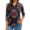 Women's Fashion Casual Lapel Short 3/4 Sleeve Print Shirt Women's Button Up Tops