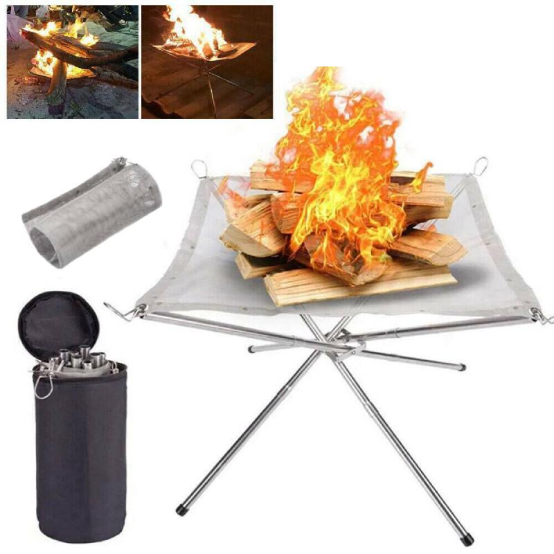 Fire Folding Portable Pit Mesh Bonfire Stand Holder Outdoor Camping Patio Garden