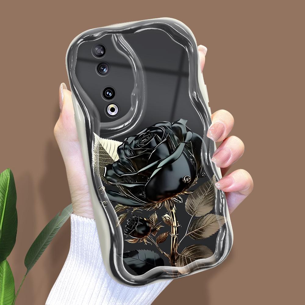 Sött tecknat mönster Krämig textur Skal Vågig kant Mjukt silikonskydd Mobilskal för Huawei Honor Infinix Tecno iPhone