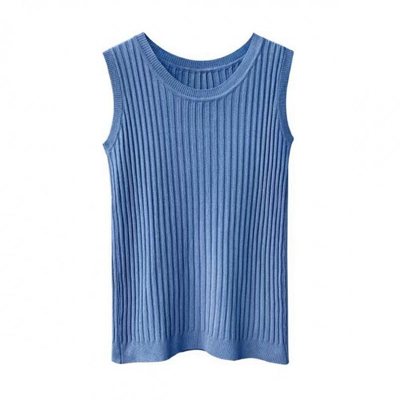 High-end knitted sweater sleeveless T-shirt women's summer slim-fitting and thin celebrity temperament versatile top trend