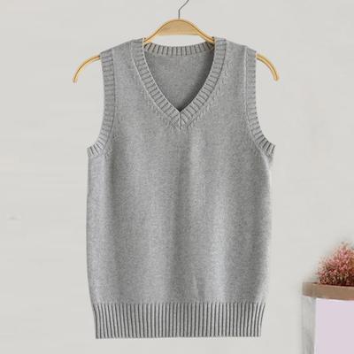 Women Knitting Vest V-Neck Sleeveless Ribbed Trim Solid Color Vest Tops Autumn Winter