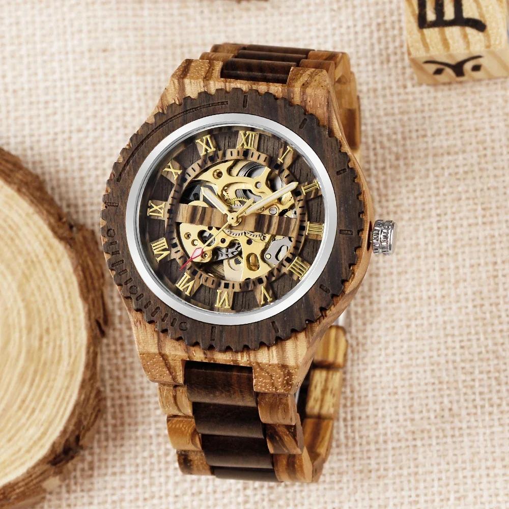 

Luxury Dual Tone Wooden Hollow Mechanical Watch with Trendy and Personalized Design for Men s Business and Leisure Watches