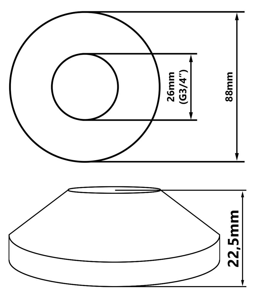 Chrome-Plated Conical Rosette 3/4" With A Diameter Of 88 Mm