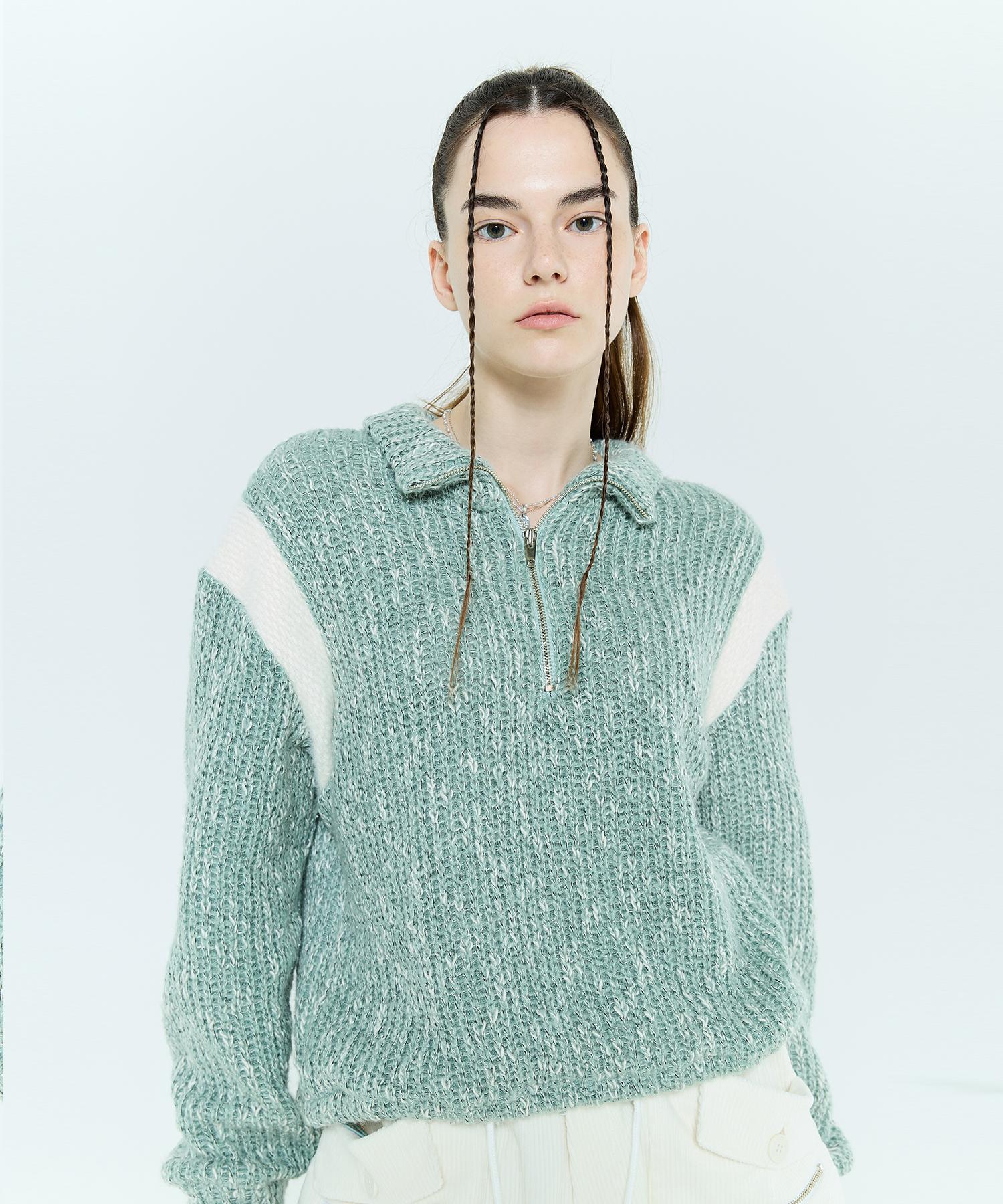 Latizen L6 Colorblock Half Zip Knit(Mint) Mint/Free
