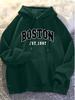 Stylish Boston-inspired letter print men's hoodie, regular fit, casual long-sleeved pullover, a hot-selling men's sweatshirt.