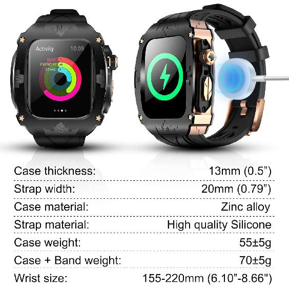 Luxury Metal Case for Apple Watch 8 7 45mm 6 44mm Band with Cover Heavy Duty Rugged Case Silicon Strap for men iWatch 6 5 4 SE 44mm Full Protective