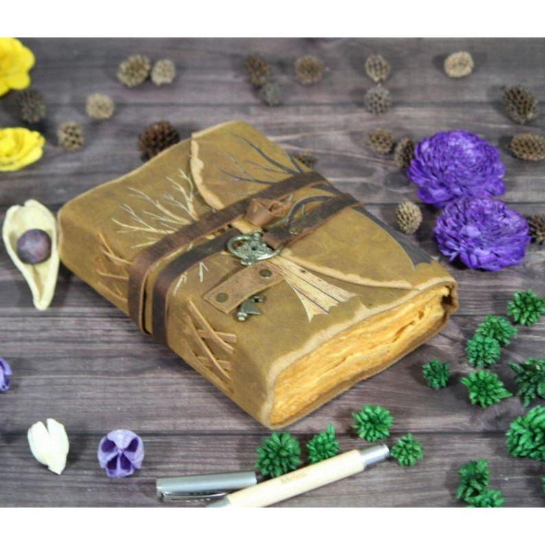 Handmade Leather Journal: Tree of Life Embossed, Vintage Style