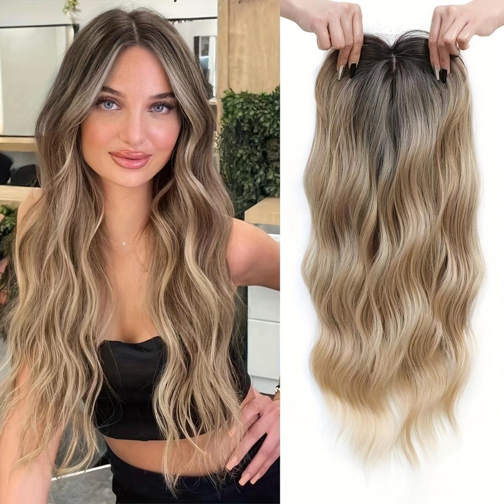 Ombre Topper Hair with Hair Bangs Clip in Top Closures Hairpiece Cover White Hair & Hairline