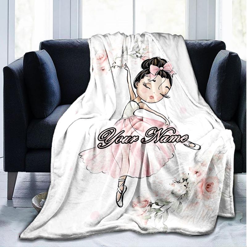 1PC Custom Name Ballerina Pink Dreams Outdooor Flannel Blankets Patterns Throw Blanket All-Season Soft Gift for Couch, Bed, Camping Gifts