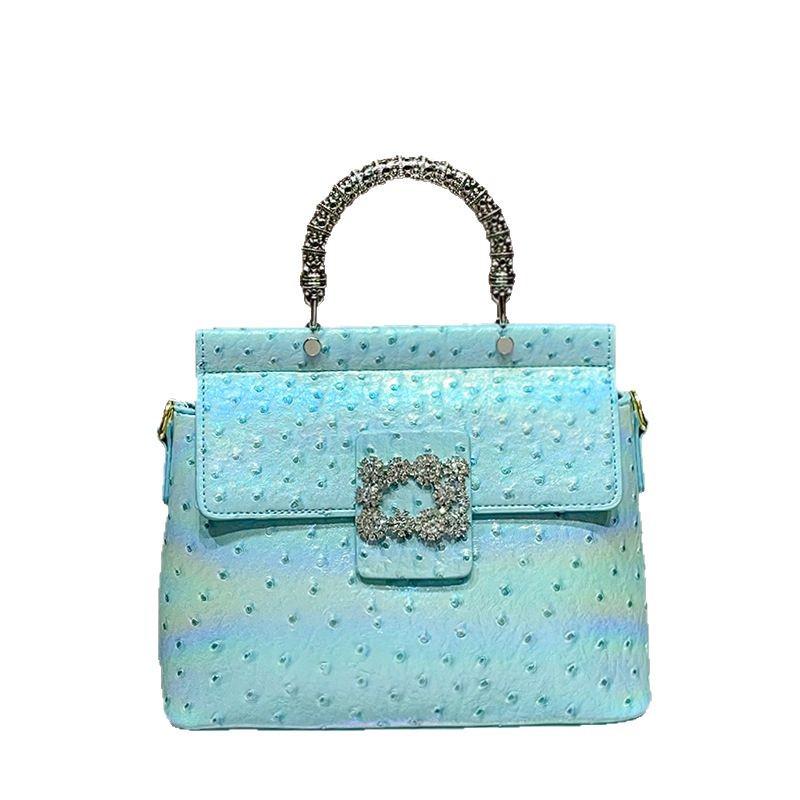 High-End 2025 Damen Crossbody-Tasche aus echtem Leder mit Strass-Straußenmuster