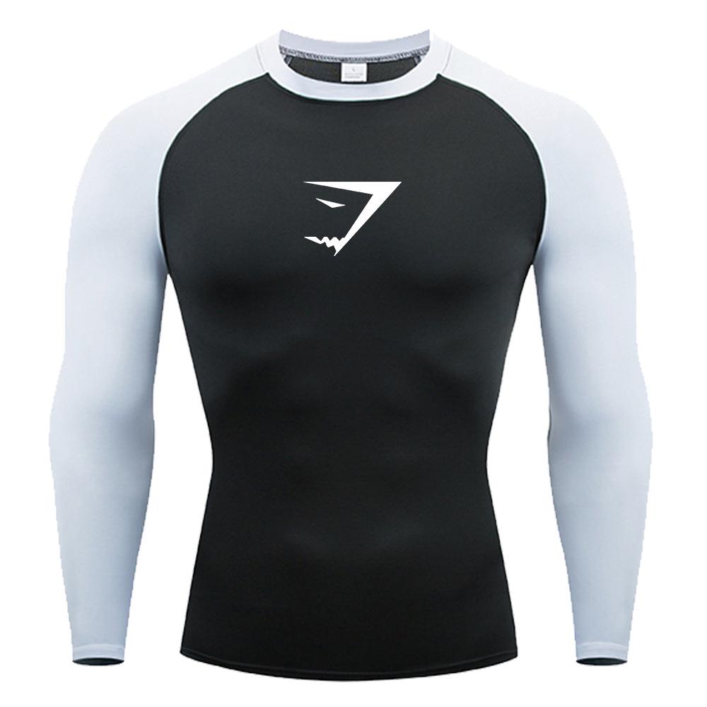 Мужской компрессионный топ с длинным рукавом GYMSHARK Quick Dry - Высокая эластичность, Дышащий, Дизайн Color Block