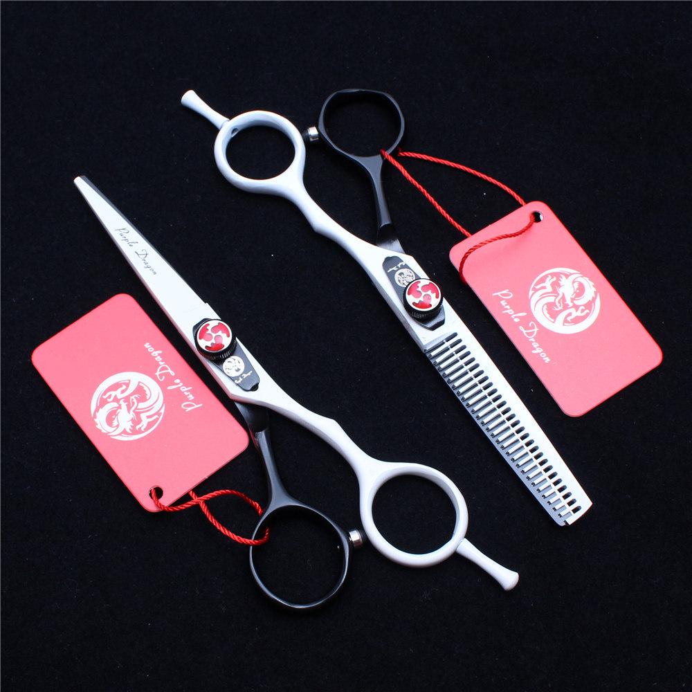 

Genuine Purple Dragon 5.5 Black/White Single Tail Hair Trimming Scissors, Bang Thinning, Barber & Serrated Straight Scissors 6.0 inch Black and White Straight Scissors