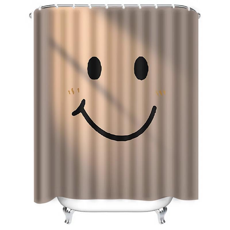 Cute Smile Face Design Shower Curtain For Bathroom - Waterproof And Durable With Easy Installation For Stylish Home Upgrade