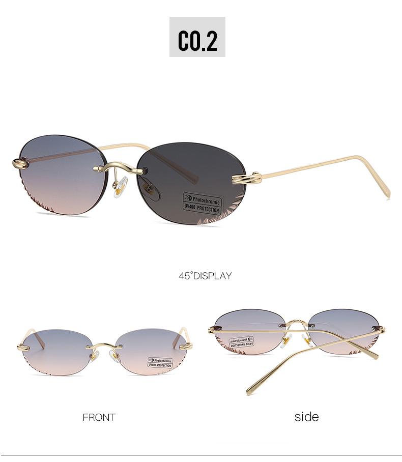 Fotochromowe Bezramowe Owalne Damskie Okulary Przeciwsłoneczne - Ochrona UV i Modny Styl INS (Model 2509)