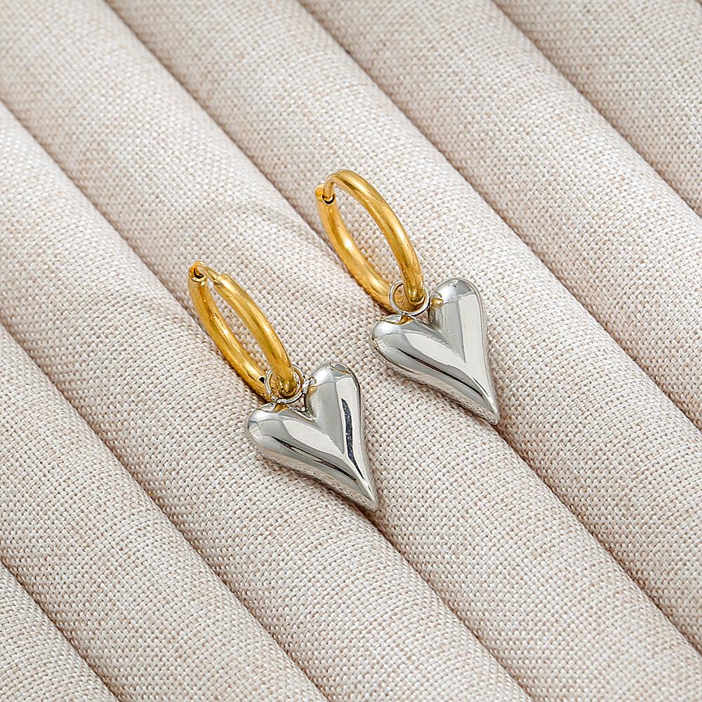 Peach Heart Pendant Simple Personality Love Splicing Contrasting Color Earrings Gold-plated Glossy Earrings Versatile Time