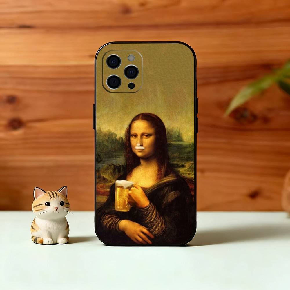 Humorvolle M-Mona Lisa Kunst Handyhülle Für iPhone 17, 16,15,14,13,12,11 Plus,Pro Max, Andere Weiche Schwarze Hülle
