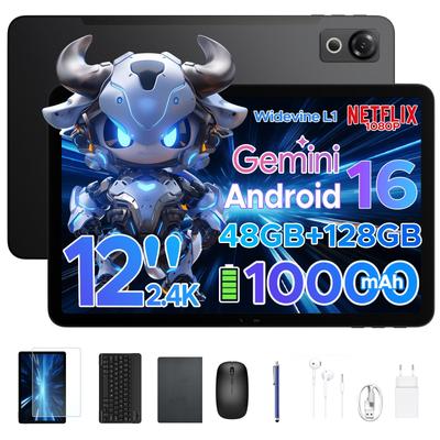 AP12 Android 16 Tablets, 120Hz 2.4K 12 Zoll, 48GB+128GB/2TB, Octa-Core, 10000mAh, Face ID, Widevine L1, 3,5mm Kopfhörer, Tastatur, Stift