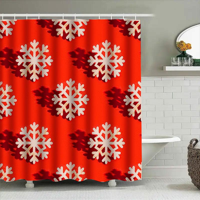 Snowflake Pattern Red Shower Curtain Christmas Decorations For Bathroom Modern Home Accessories