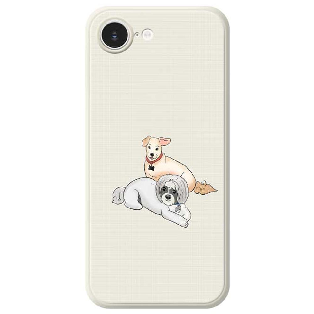 

For iPhone 16e Case Two Dogs Pattern Printing Straight Edge TPU Phone Back Cover Beige