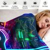 Cyberpunk Neon Gaming Controller Flannel Fleece Blanket, Digital Portal Gamer Throw, Electric Blue Matte Black Print Blanket for