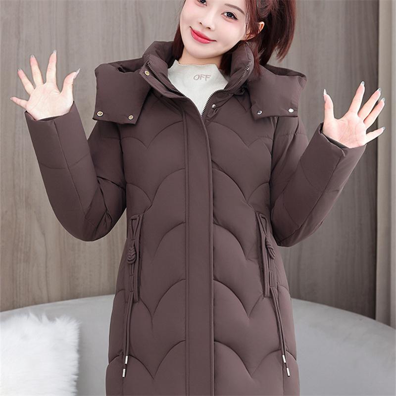 Winter Women's Thick And Warm Mid To Long Hooded Cotton Jacket M-3XL