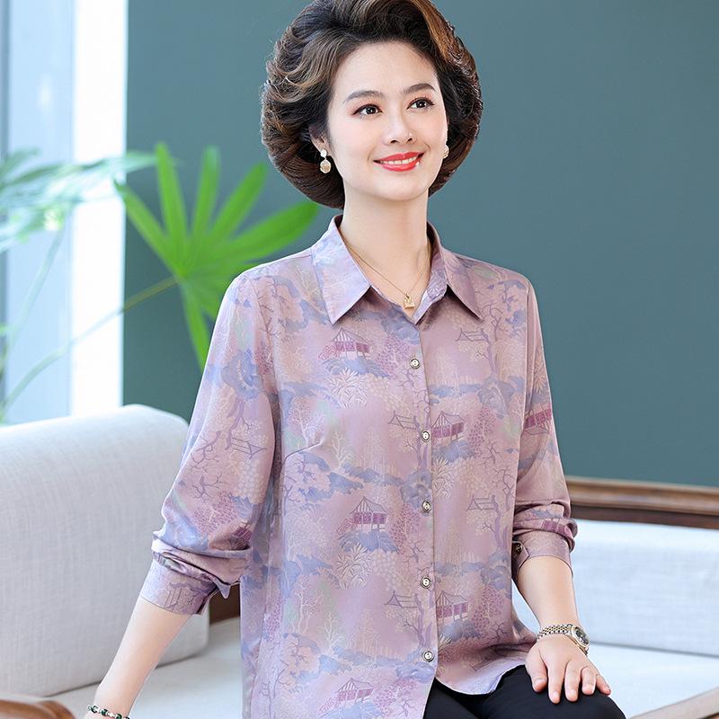 

Mom s Elegant Summer Mulberry Silk Long-Sleeved T-Shirt for Middle-Aged Women 5XL (150-165 lbs)