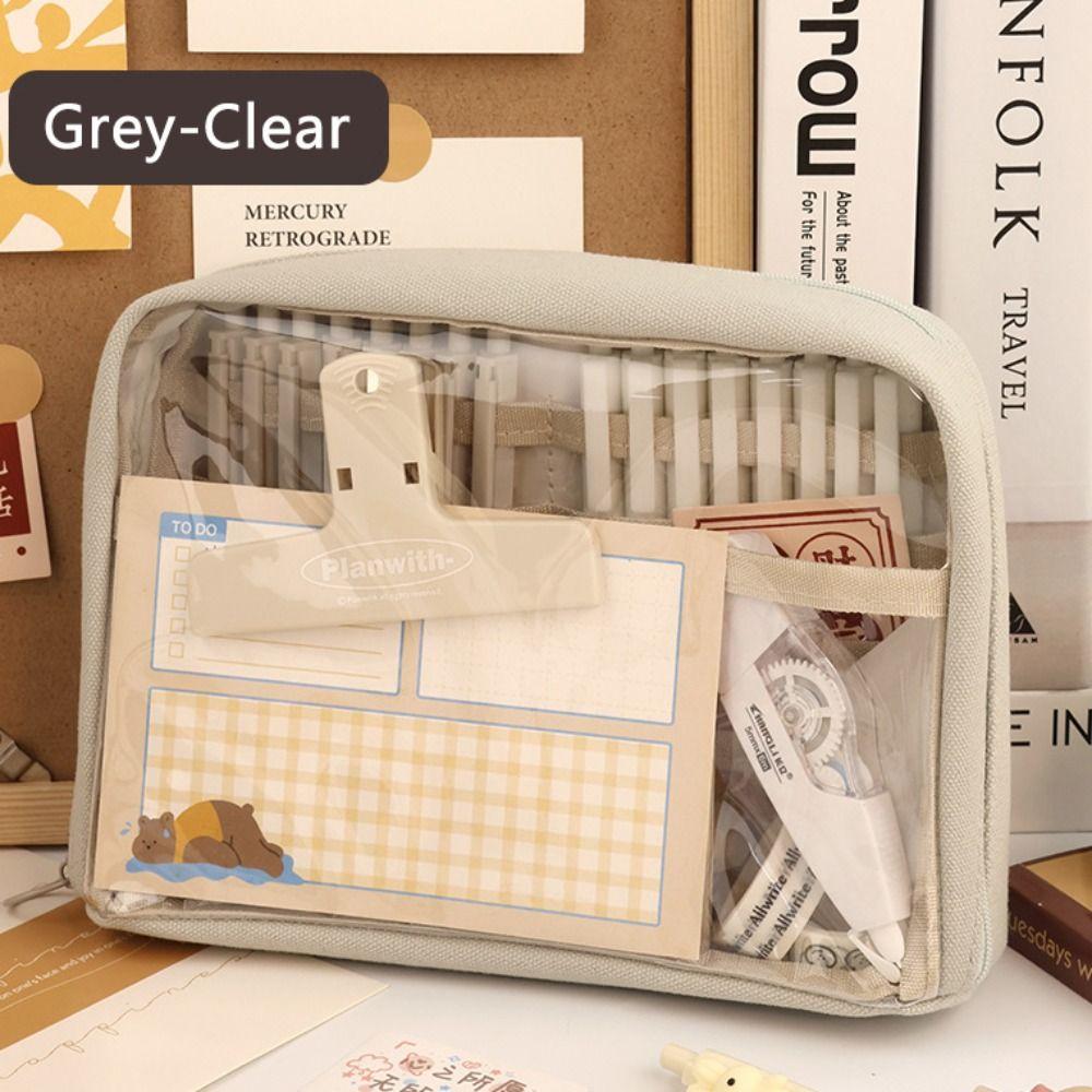 

Сумка для ручек большой емкости, прозрачная пенал, новый прозрачный пенал для девочек Grey-Clear