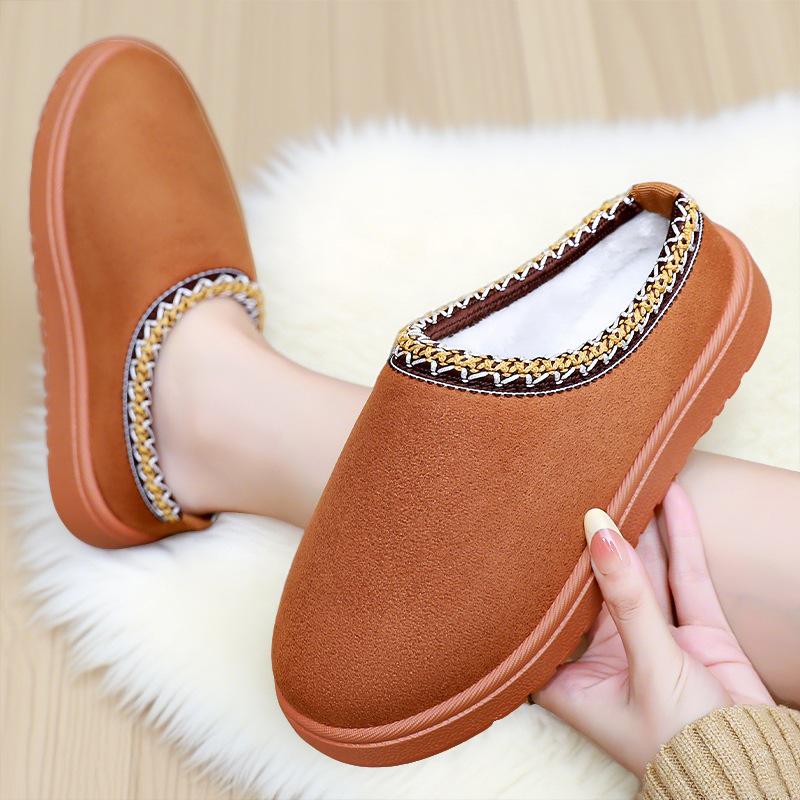 Snow Boots Women's Autumn and Winter Piled Thickened Cotton Boots Soft Sole Comfortable Home Cotton Drag One Pedal Bag Head Women's Short Boots