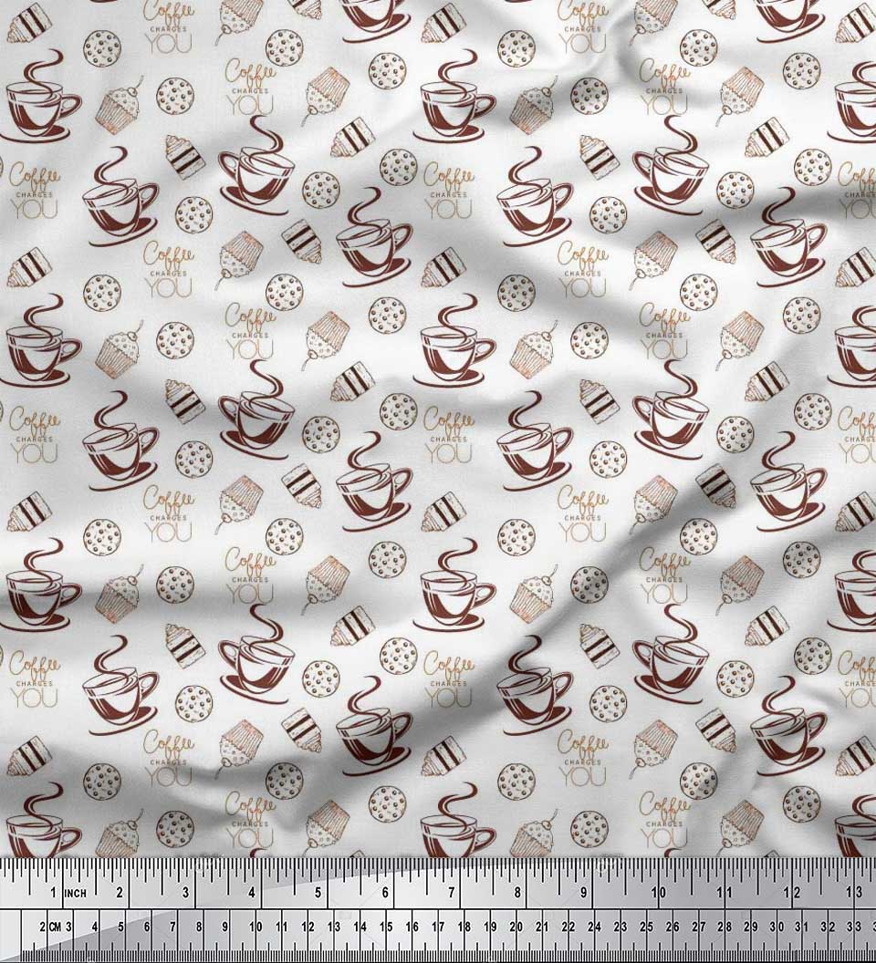 

Тканина для рукоділля Soimoi Japan Crepe Satin Coffee, Cookies & Cupcake Food Printed Тканина для рукоділля на метри 42 дюйма 42 Inch Wide - Poly Crepe білий