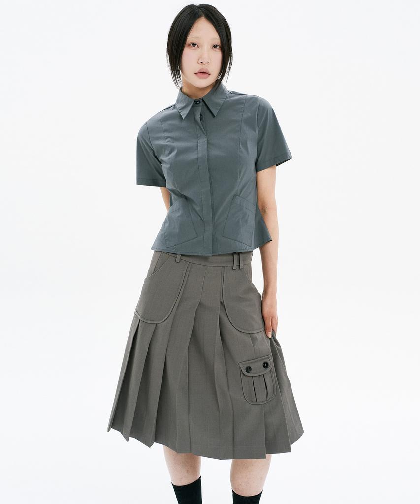 Hanahi Low Pocket Pleated Skirt Gray