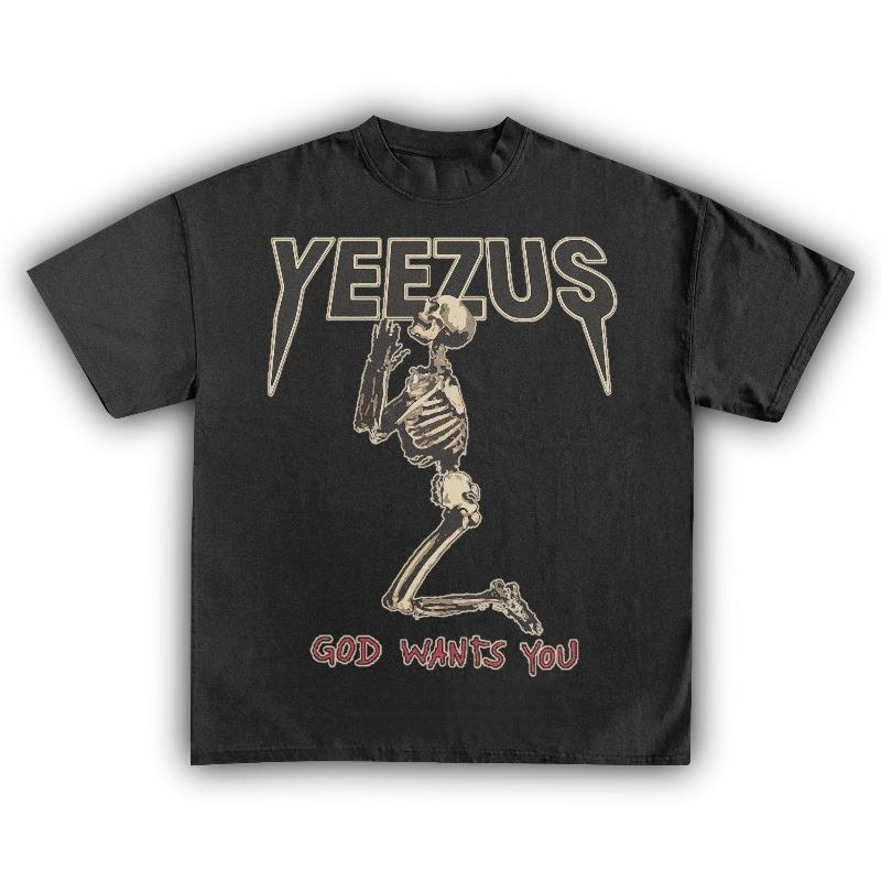 Yeezus Kanye West American Rapper Cotton T-shirt Women Unisex Fans Essentials Short Sleeve Retro Tops Summer Vintage Oversized