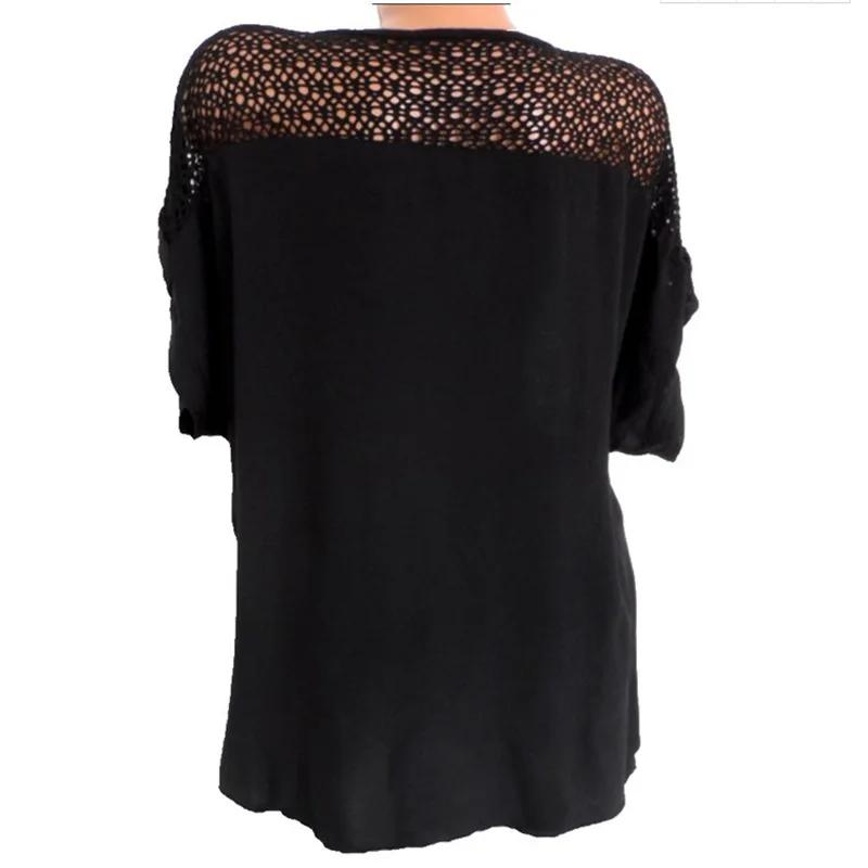 Chemisiers et Hauts d'Été à Manches Courtes pour Dames Chemise Patchwork en Dentelle Blanche Lâche 4xl 5xl 6xl Hauts pour Dames Vêtements Décontractés
