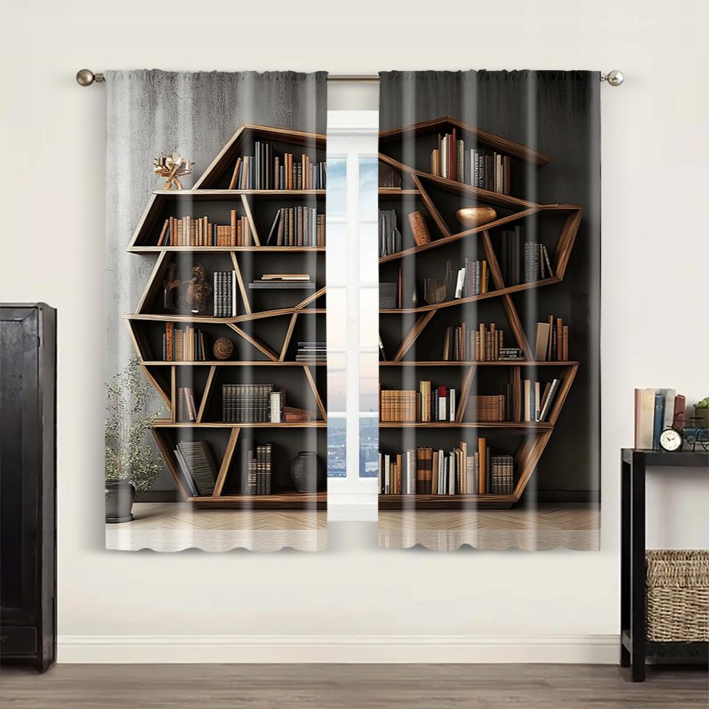 2pc, Scene Curtain Modern Bookshelf Protecting Privacy Holiday Decorations for Room Decor Aesthetic